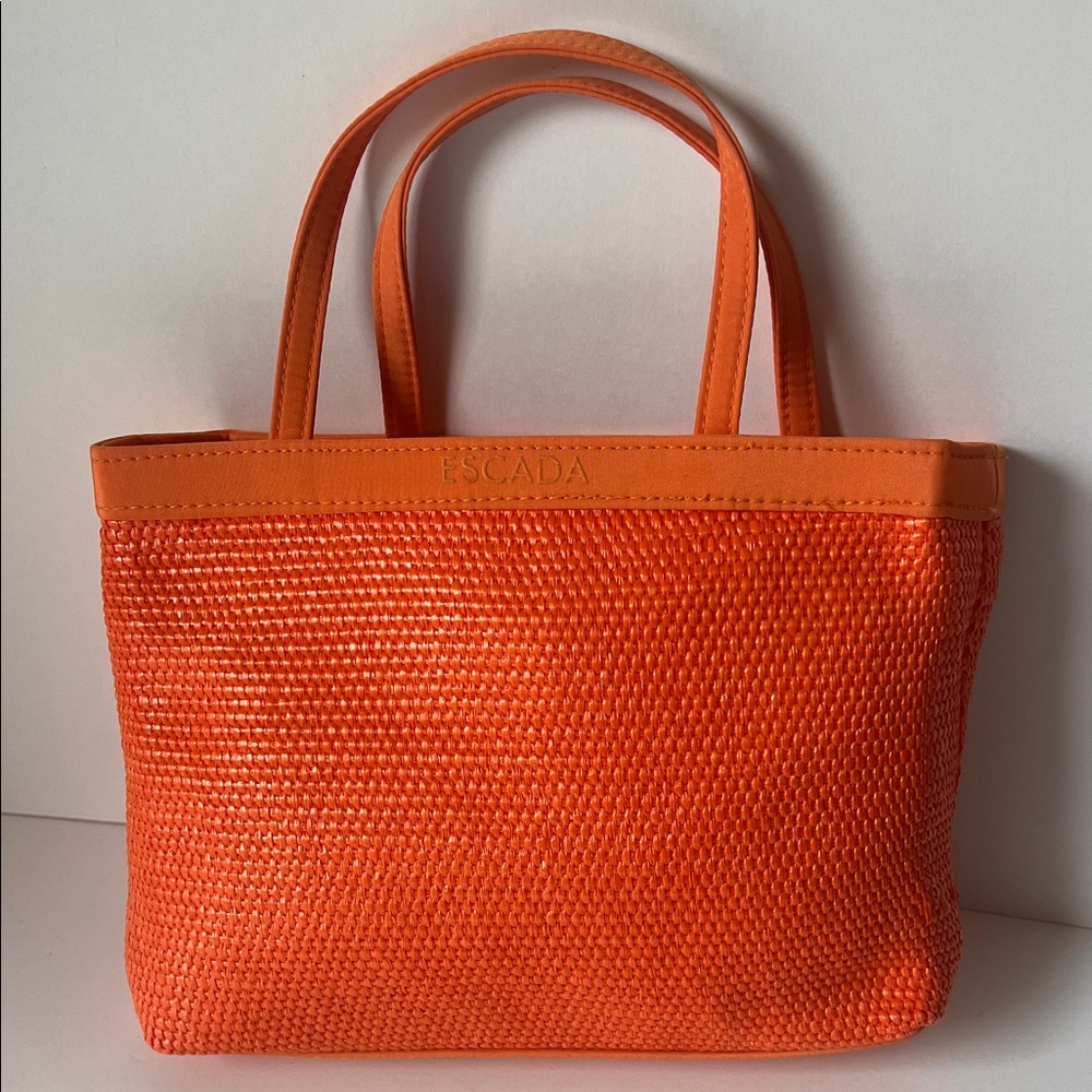 Escada Orange Woven Tote with Pink Drawstring Liner - Picture 12 of 15